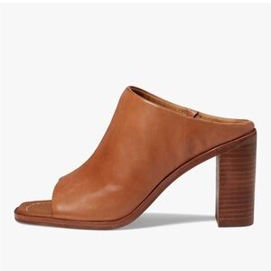 Sofft Cognac Leather Open-Toe Block Heel Mule
